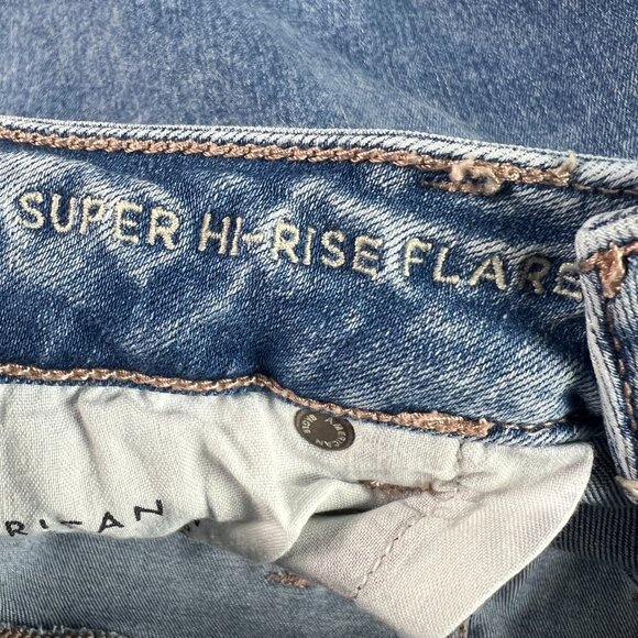 American Eagle Jeans Women's 32x27* Super High Rise Flare Blue Denim Tag 14 S - Picture 6 of 16